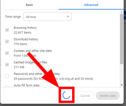 Deleting data in Chrome