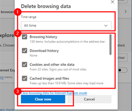 Deleting data in Microsoft Edge