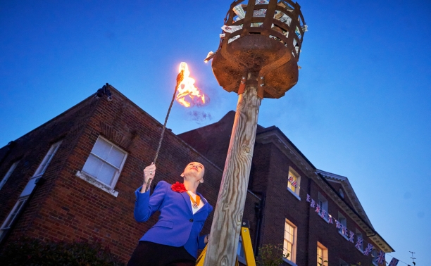 Deputy Mayor of Watford, Aga Dychton, lighting the Jubilee Beacon
