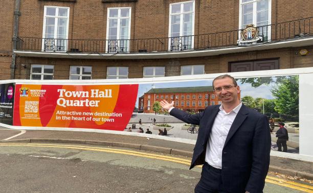 Mayor by Town Hall Hoarding