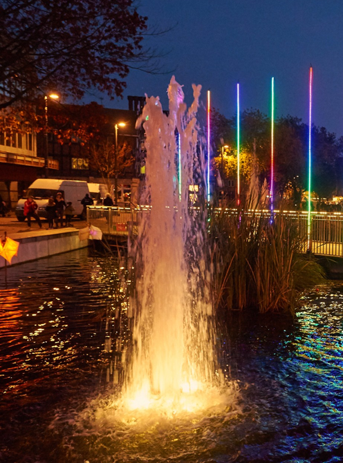 Watford fountains and light display