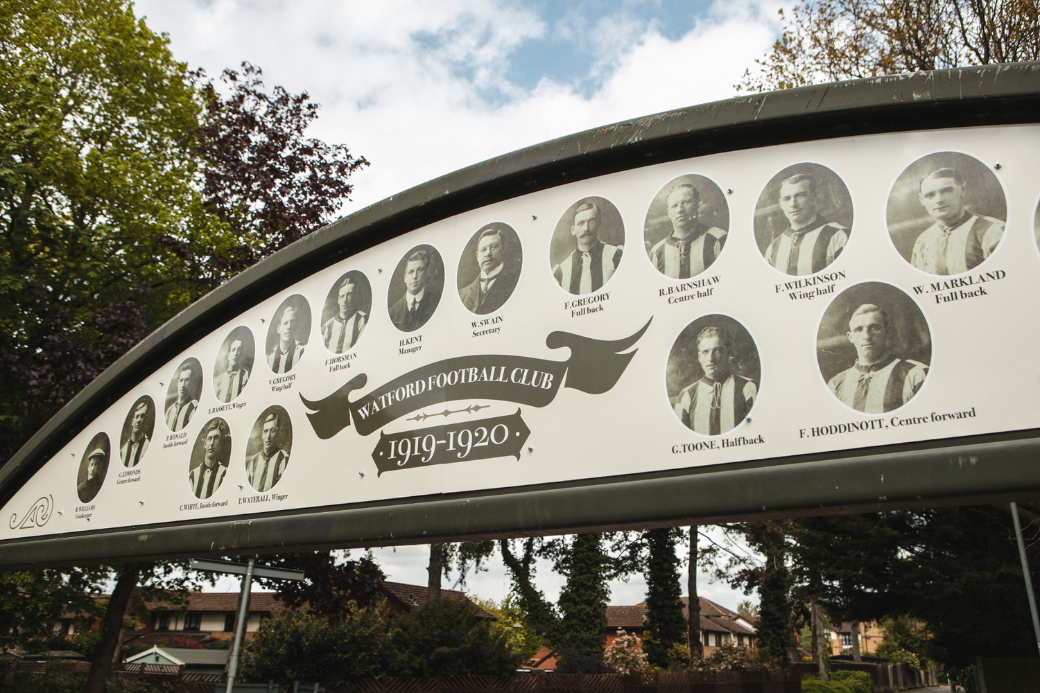 New entrance sign of Watford FC 1919-20 squad installed at King George V Playing Fields