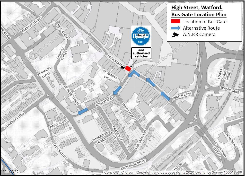 Watford High Street bus gate location