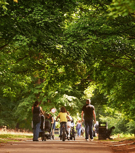 Family walking in Cassiobury park