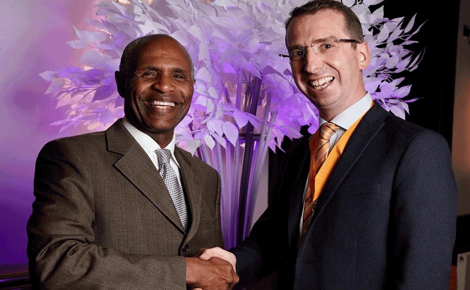 The Mayor Peter Taylor shaking hands with Luther Blissett