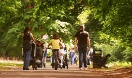 A family walking in Cassiobury park