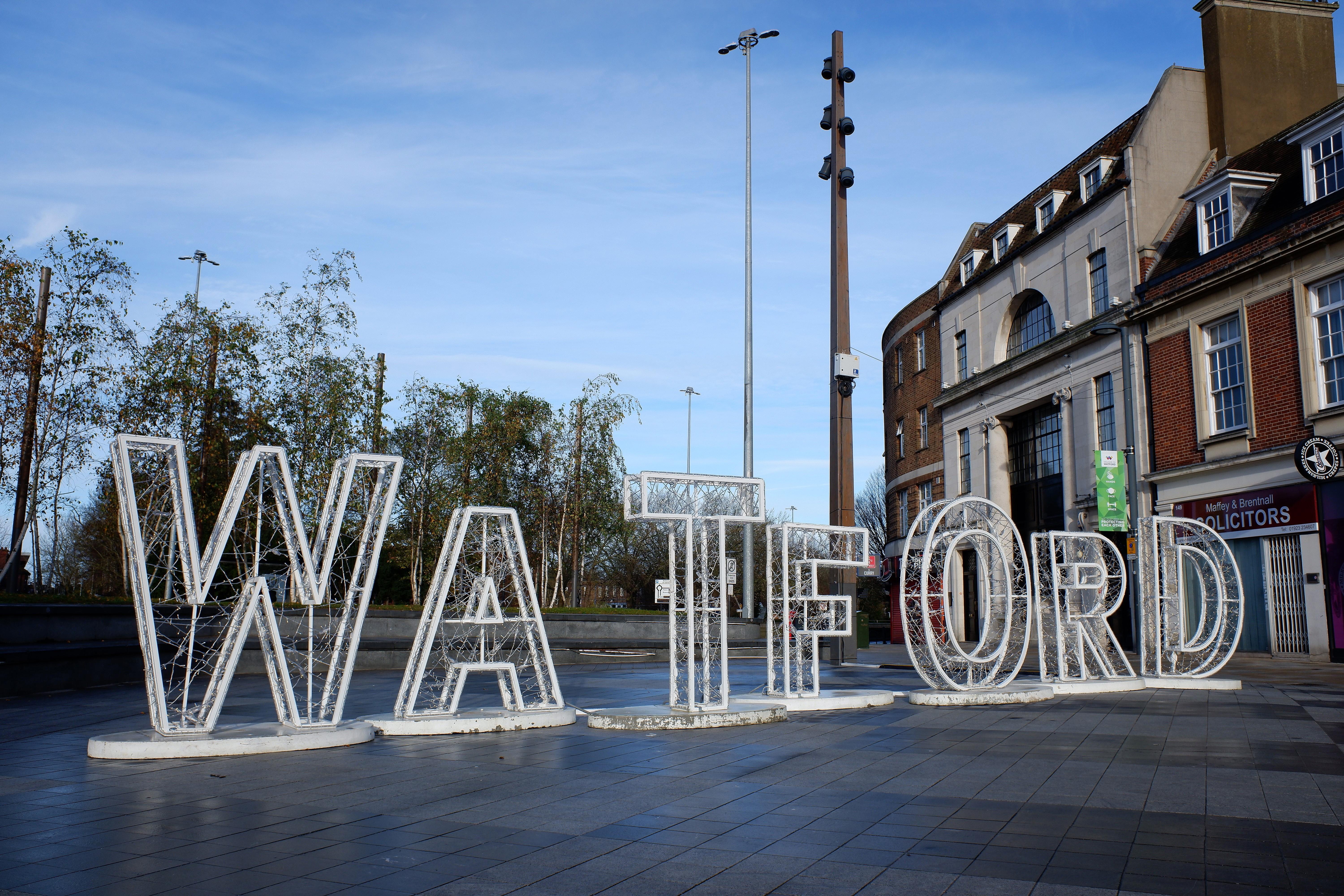 Watford sign in Winter lights